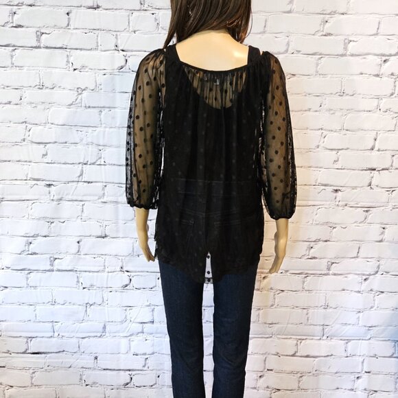ANNE TAYLOR LOFT, 3/4 polka dot sheer black blouse - Picture 8 of 10